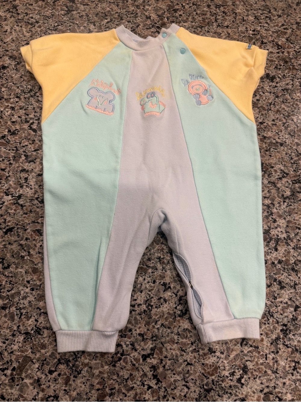 Absorba Mint, Light Gray & Pale Yellow Colorblock Baby One-Piece